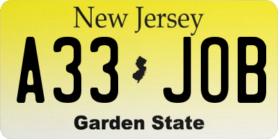 NJ license plate A33JOB