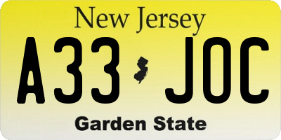 NJ license plate A33JOC
