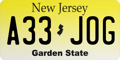NJ license plate A33JOG