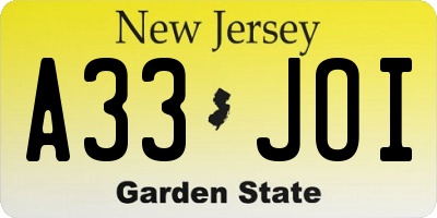 NJ license plate A33JOI