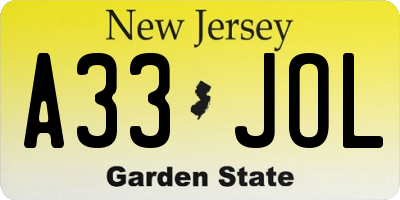 NJ license plate A33JOL