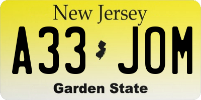 NJ license plate A33JOM