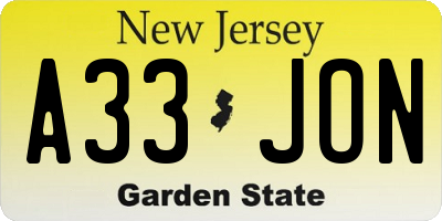 NJ license plate A33JON