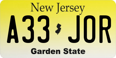 NJ license plate A33JOR