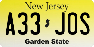 NJ license plate A33JOS