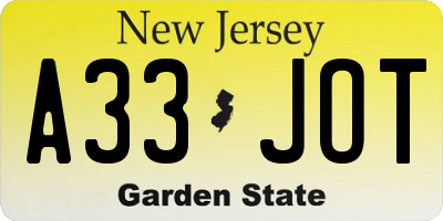NJ license plate A33JOT