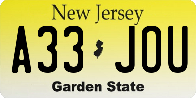 NJ license plate A33JOU
