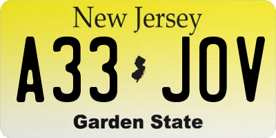 NJ license plate A33JOV