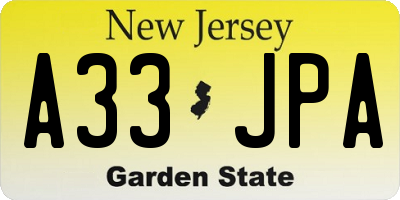 NJ license plate A33JPA