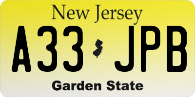 NJ license plate A33JPB