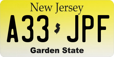NJ license plate A33JPF