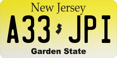 NJ license plate A33JPI