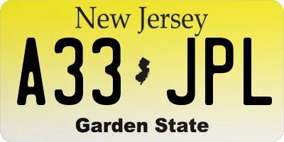 NJ license plate A33JPL