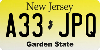 NJ license plate A33JPQ