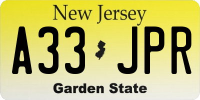 NJ license plate A33JPR