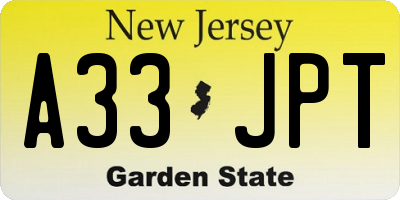 NJ license plate A33JPT