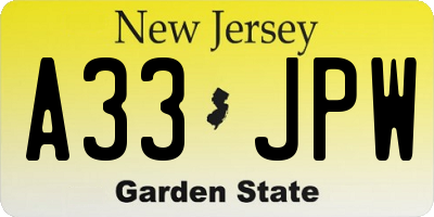 NJ license plate A33JPW