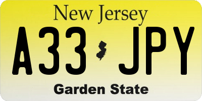 NJ license plate A33JPY