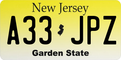 NJ license plate A33JPZ