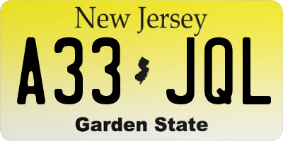 NJ license plate A33JQL