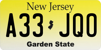 NJ license plate A33JQO