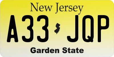 NJ license plate A33JQP