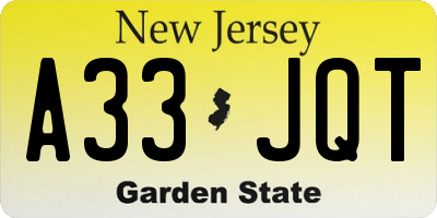 NJ license plate A33JQT