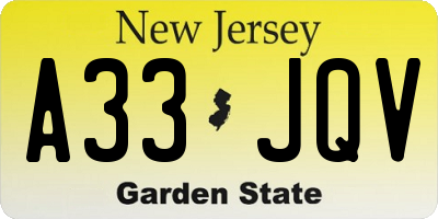 NJ license plate A33JQV