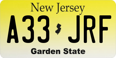 NJ license plate A33JRF