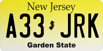 NJ license plate A33JRK