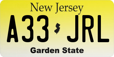 NJ license plate A33JRL