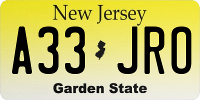 NJ license plate A33JRO