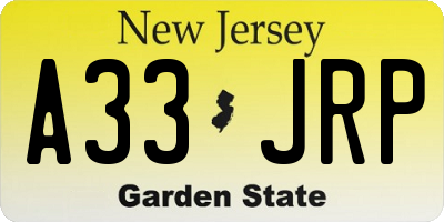 NJ license plate A33JRP