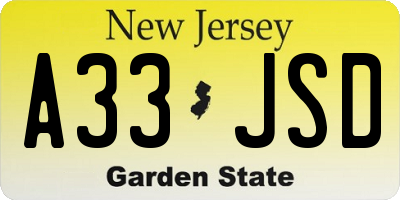 NJ license plate A33JSD