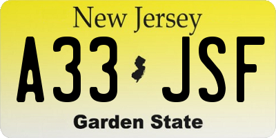 NJ license plate A33JSF