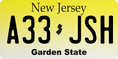 NJ license plate A33JSH
