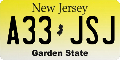 NJ license plate A33JSJ