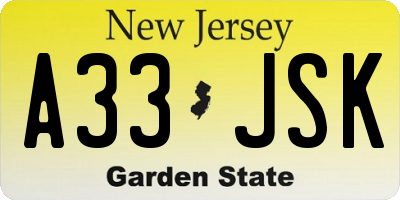 NJ license plate A33JSK