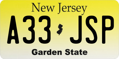 NJ license plate A33JSP