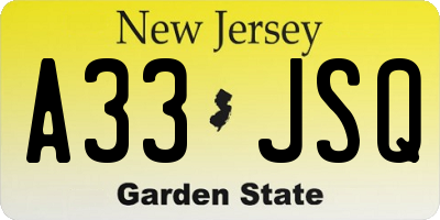 NJ license plate A33JSQ