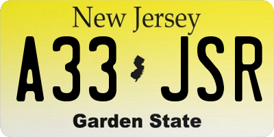 NJ license plate A33JSR
