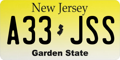 NJ license plate A33JSS