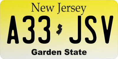 NJ license plate A33JSV
