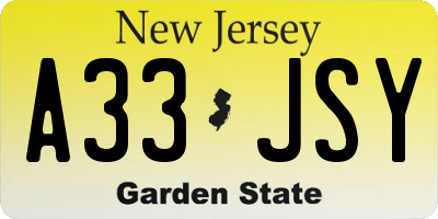 NJ license plate A33JSY