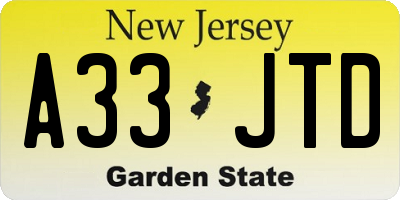 NJ license plate A33JTD