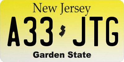 NJ license plate A33JTG