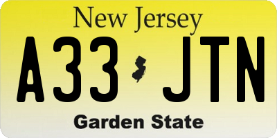 NJ license plate A33JTN