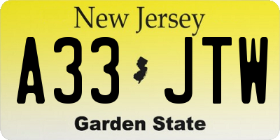 NJ license plate A33JTW