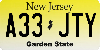 NJ license plate A33JTY