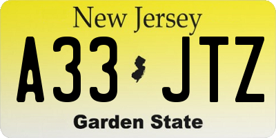 NJ license plate A33JTZ